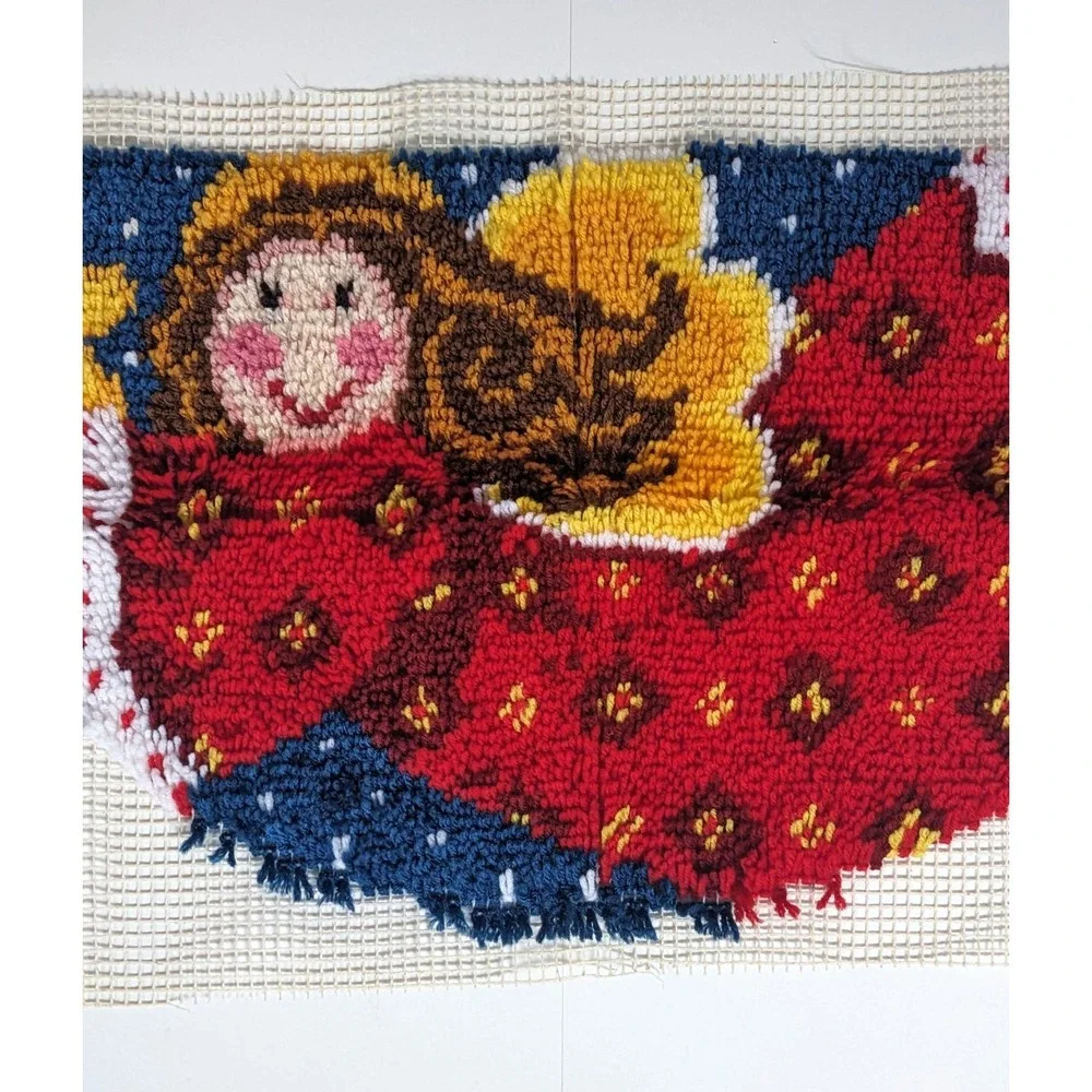 Vintage Finished Latch Hook Rug Angel‎ Star Christmas Wall Hanging Holiday Decor